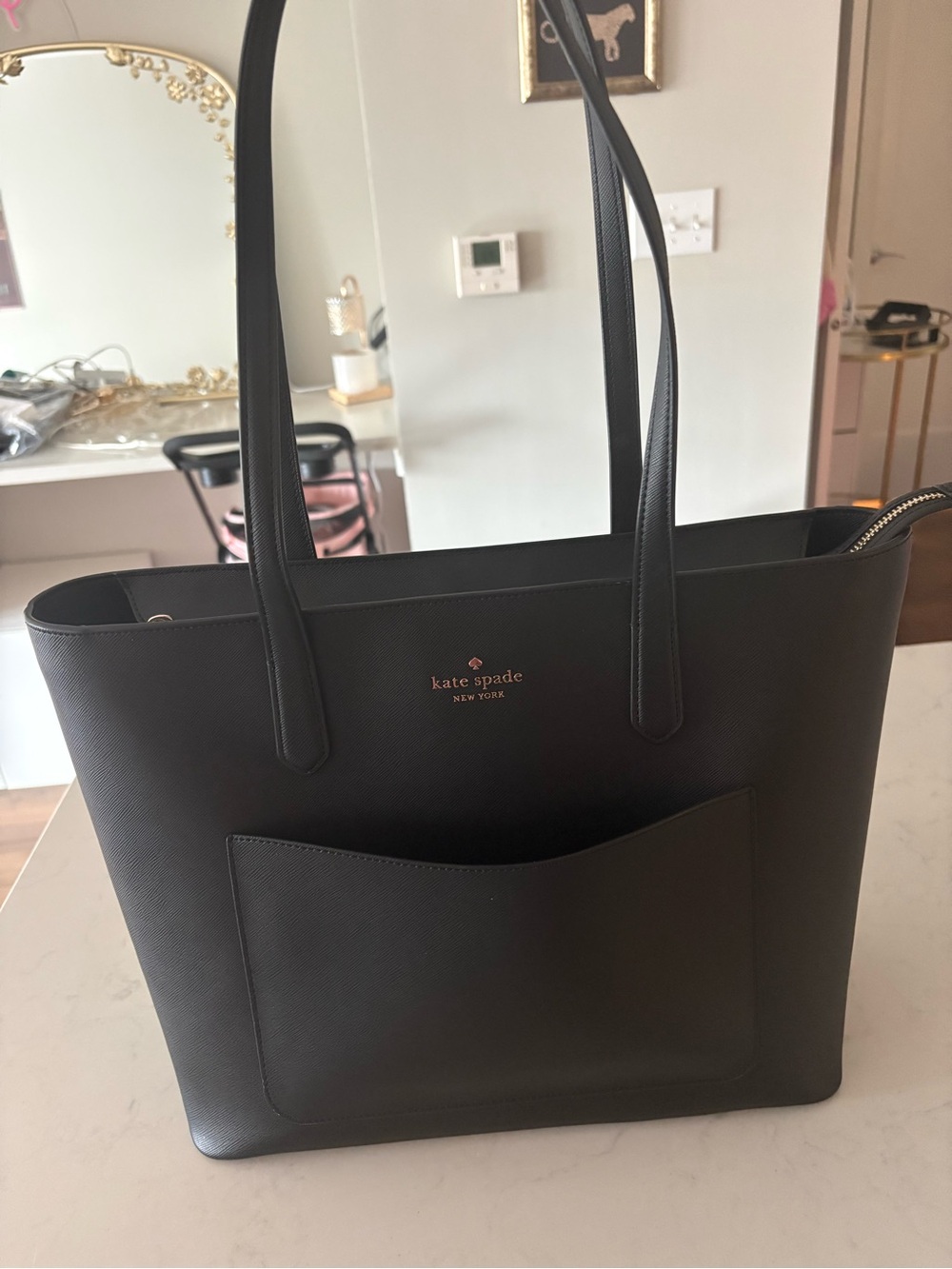 kate spade Black Leather Tote with Front Pocket